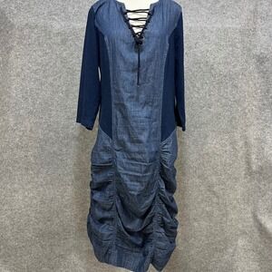XCVl Womens Blue Denim Lace Up Dress Ruched Long Sleeve XL